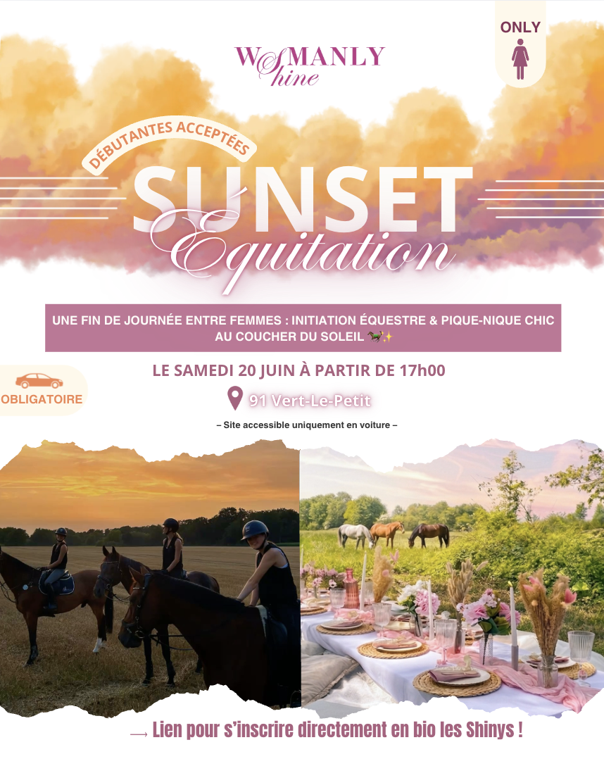 sunset équitation femmes womanlyshine vert-le-petit coucher soleil juin 2026
